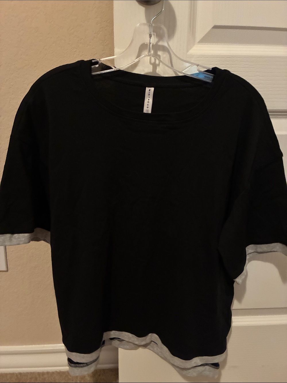 Black Short Sleeve Tee with Gray Trim by Unknown Brand